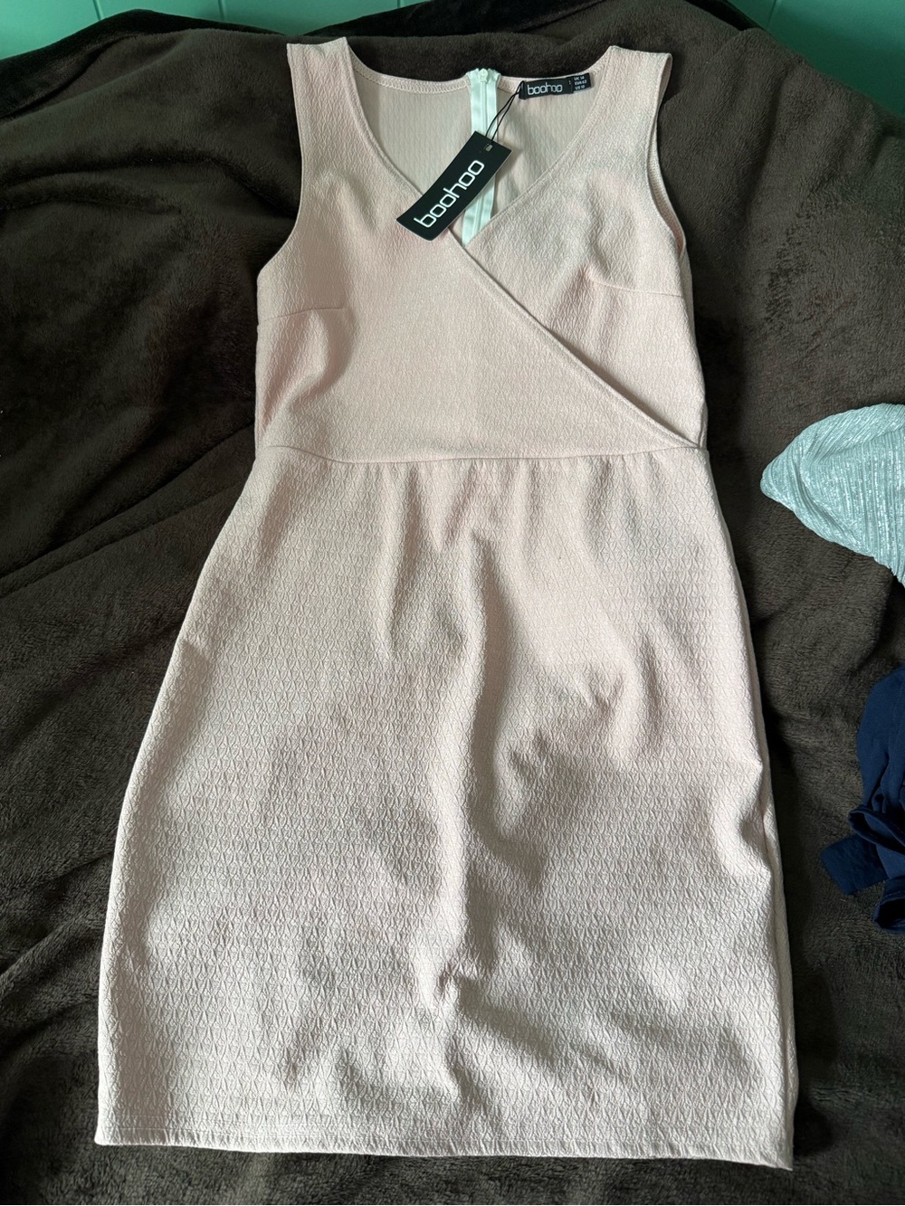 Boohoo Pale Blush Wrap-Front Sleeveless Mini Dress